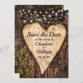 Holz Bark Herz Rustikale Hochzeit Save The Date (Vorne/Hinten)
