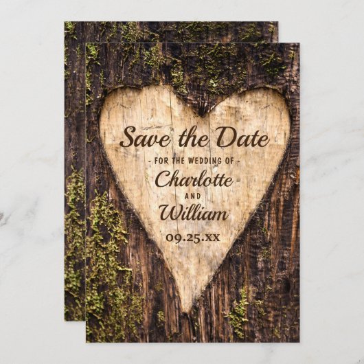 Holz Bark Herz Rustikale Hochzeit Save The Date (Vorne/Hinten)