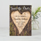 Holz Bark Herz Rustikale Hochzeit Save The Date (Stehend Vorderseite)