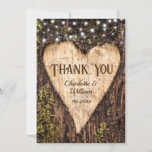Holz Bark String Lights Herz rustikale Hochzeit Dankeskarte