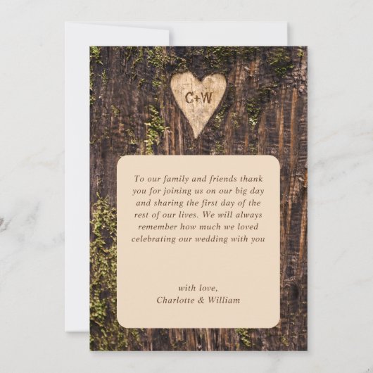 Holz Bark String Lights Herz rustikale Hochzeit Dankeskarte (Rückseite)