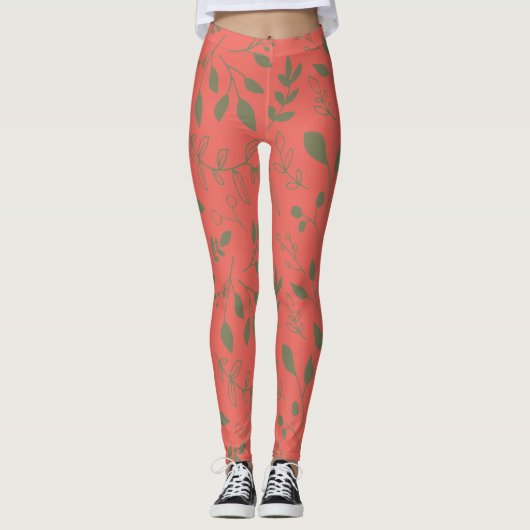 Holz Blätter Muster Leggings (Vorderseite)