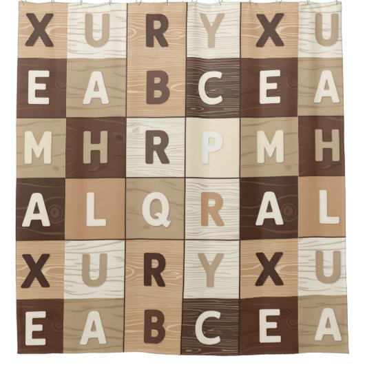 Holz-Buchstabenraster Duschvorhang (Vorderseite)