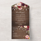 Holz Burgund Blumen Lichter rustikale Hochzeit all In One Einladung (Innen Boden)