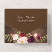 Holz Burgund Blumen Lichter rustikale Hochzeit all In One Einladung (Rückseite)