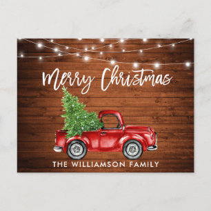 Holz-Bürstenschrift-Lichter Vintage-LKW-Baum Postkarte