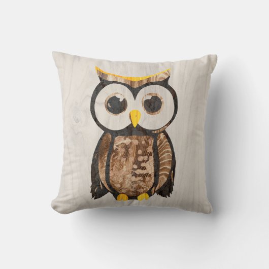 Holz - Chouette - Owl Kissen (Vorderseite)