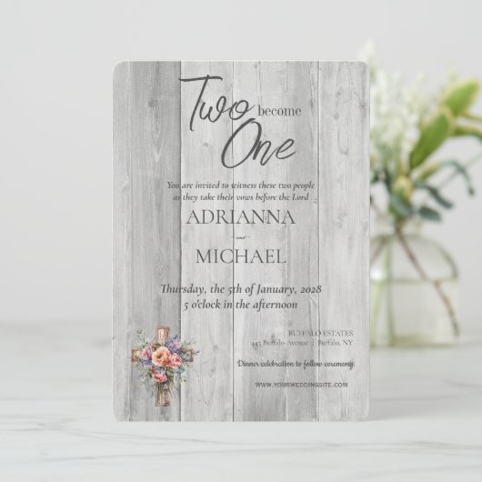 Holz Christlich zwei wird eins Einladung (Stehend Vorderseite)