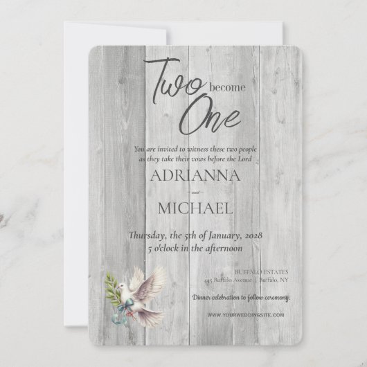 Holz Christlich zwei wird mit Taube eins Einladung (Vorderseite)