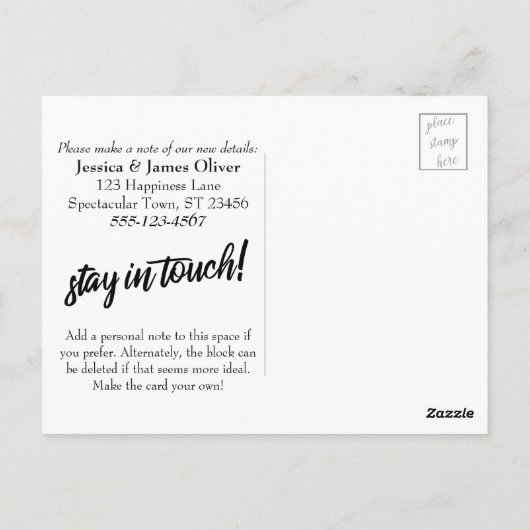 Holz, das wir verschoben haben, Änderung der Adres Postkarte (Rückseite)