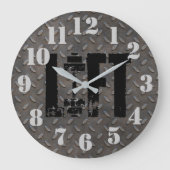 HOLZ-Diamantplatte Industrie-Look Große Wanduhr (Vorderseite)