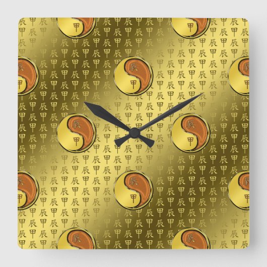 Holz-Drache Quadratische Wanduhr (Vorderseite)