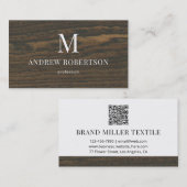 Holz Eichen Muster Monogramm QR Code Visitenkarte (Vorne/Hinten)