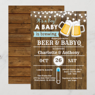 Holz-Einladung zur Babyparty für Paare mit Bier un Einladung