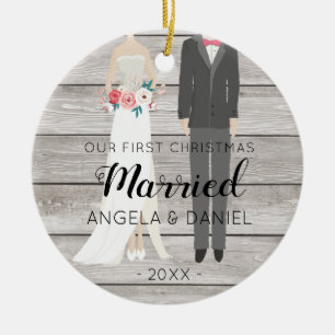 Holz-erste Weihnachtsbraut und -bräutigam Keramik Ornament