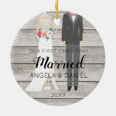 Holz-erste Weihnachtsbraut und -bräutigam Keramik Ornament (Hinten)