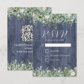 Holz-Eukalyptus-Hochzeit-RSVP-Karte Navy | Rustika RSVP Karte (Vorne/Hinten)