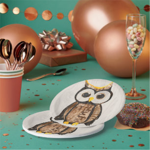 Holz - Eule - Wood Owl Pappteller