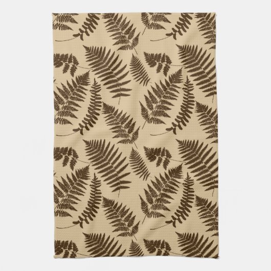 Holz-Fern-Muster, Beige und Dunkelbraun Geschirrtuch (Vertikal)
