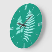 Holz-Fern-Muster, Türkis und Aqua Große Wanduhr (Winkel)