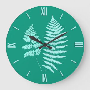 Holz-Fern-Muster, Türkis und Aqua Große Wanduhr