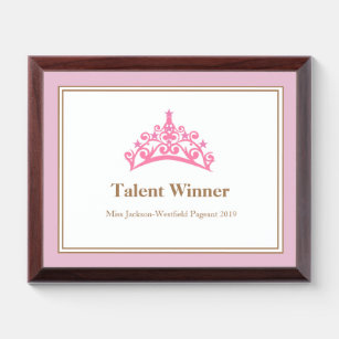 Holz Fräulein-Pageant Pink Tiara Crown spricht Awardplakette