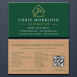 Holz Gebäude Bau grüner Gold QR Code Visitenkarte