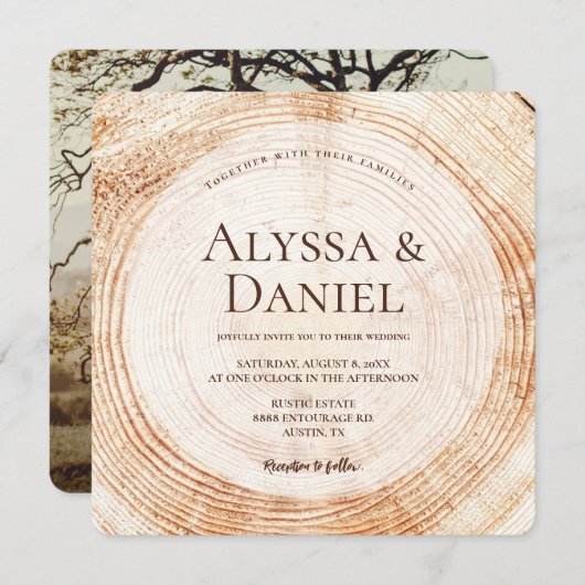 Holz geschnitten Grain Custom Foto Rustikale Hochz Einladung (Vorne/Hinten)