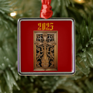 Holz geschnitztes Kreuz-Ornament Silbernes Ornament