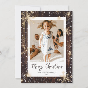 Holz Glitzerschneeflocken Foto Weihnachtskarten Feiertagskarte