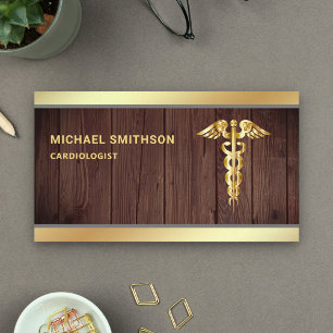 Holz Gold Caduceus Symbol Medizinischer Fachmann Visitenkarte