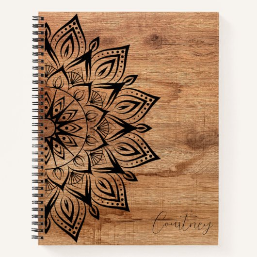 Holz Grain Personalisiert Mandala Spiral Notebook Notizblock (Vorderseite)