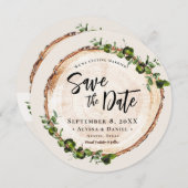 Holz Green Foliage Handschrift QR Code Hochzeit Einladung (Vorne/Hinten)