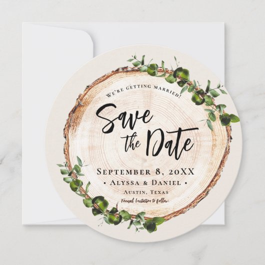 Holz Green Foliage Handschrift QR Code Hochzeit Einladung (Vorderseite)