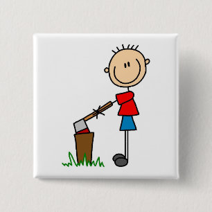 Holz hackende Stockfigur T-Shirts und Geschenke Button