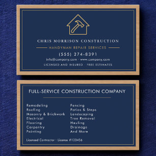 Holz-Handwerker-Bau Navyblau Gold  Visitenkarte