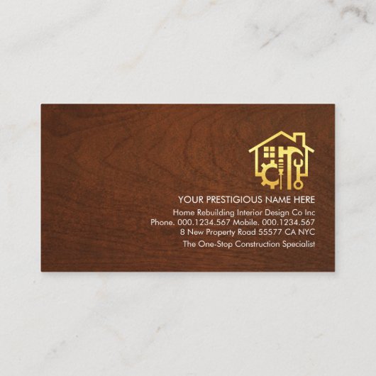 Holz Handyman Tools Layer Carpentry Visitenkarte (Rückseite)