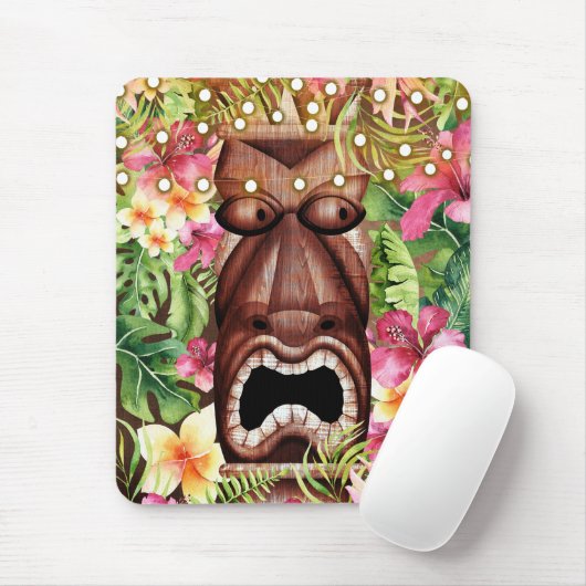 Holz Hawaiian Tiki Luau Island Sommer Floral Mousepad (Mit Mouse)