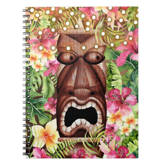 Holz Hawaiian Tiki Luau Island Sommer Floral Notizblock (Vorderseite)