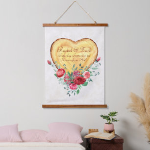 Holz Herz und Rosen Landliebe Wandteppich Mit Holzrahmen