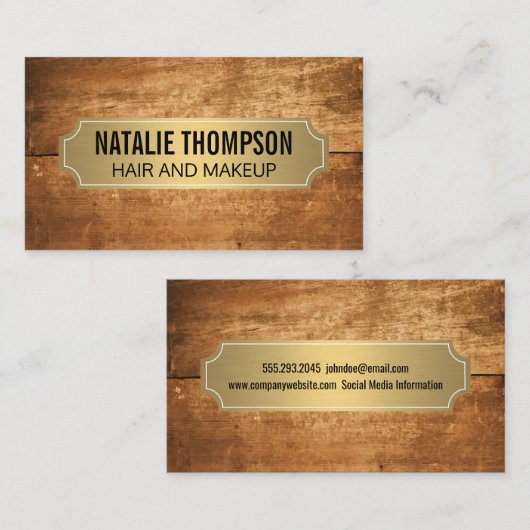 Holz Hintergrund Gold Metallrahmen Visitenkarte (Vorne/Hinten)