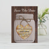 Holz Hintergrund mit Herz Mason Jar Save The Date (Stehend Vorderseite)