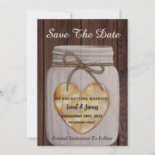 Holz Hintergrund mit Herz Mason Jar Save The Date