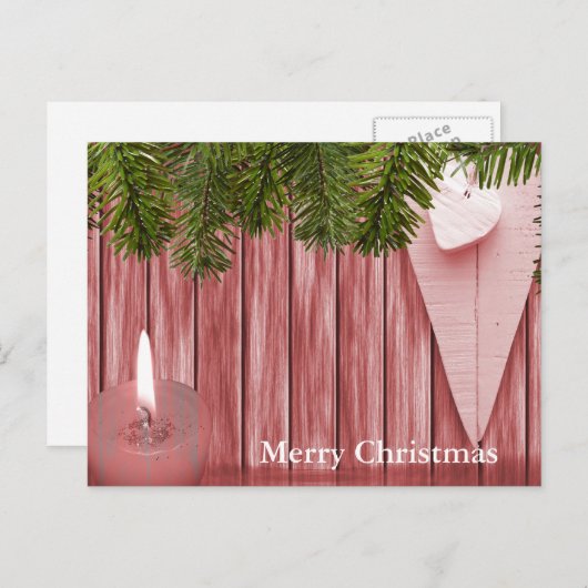 Holz Hintergrund mit Kerze und Herz Weihnachten (Vorne/Hinten)