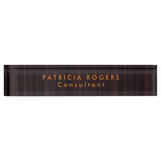 Holz Hintergrund Orange Brown Beruflich Namensplakette (Vorderseite)