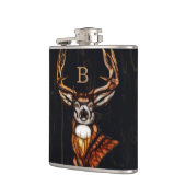 Holz Hirsch Rustikales Land Einzigartiges Monogram Flachmann (Links)