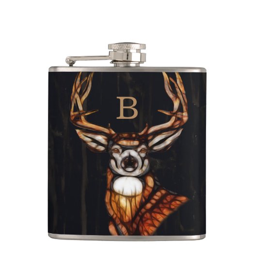 Holz Hirsch Rustikales Land Einzigartiges Monogram Flachmann (Vorderseite)