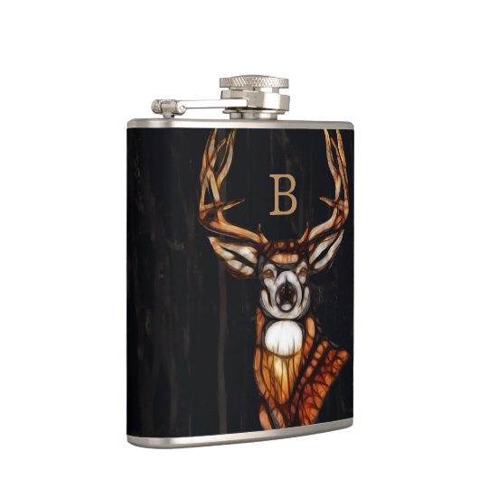 Holz Hirsch Rustikales Land Einzigartiges Monogram Flachmann (Rechts)