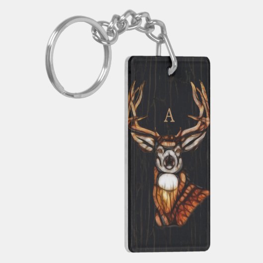 Holz Hirsch Rustikales Land Einzigartiges Monogram Schlüsselanhänger (Vorderseite links)