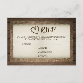 Holz-, Jute- und Schnur-Herz-Hochzeits-RSVP-Karte Einladung